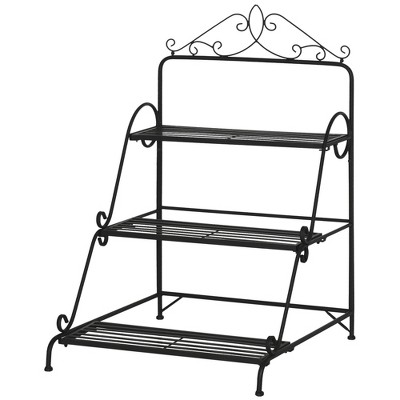 Outsunny Black 3-Tier Metal Plant Stand with Scrollwork