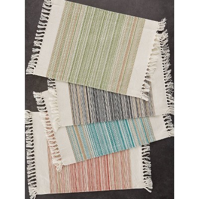 6pk Cotton Pimento Striped Placemats with Fringe - Design Imports: Washable Kitchen & Dining Table Decor, Rectangle, 13"x11"