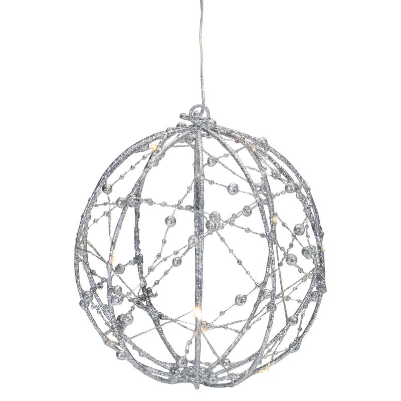 Northlight 8" LED Lighted Silver Wired Christmas Hanging Ball Decoration - Warm White Lights, 2 of 4