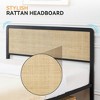 Full Bed Frame Boho Style with Rattan Headboard, Platform Bed Frame with Strong Metal Slat Support, No Box Spring Needed, Black and Oak Finish - 4 of 4