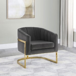 Velvet and Metal Accent Chair with Tufted Barrel Back, Padded Cushion and Sturdy Frame for Living Room - 1 of 4
