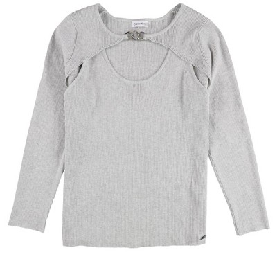 Calvin Klein Womens Ribbed Cut-Out Pullover Sweater
