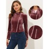 Allegra K Women's Velvet Long Sleeve Zipper Short Moto Jackets - 2 of 4