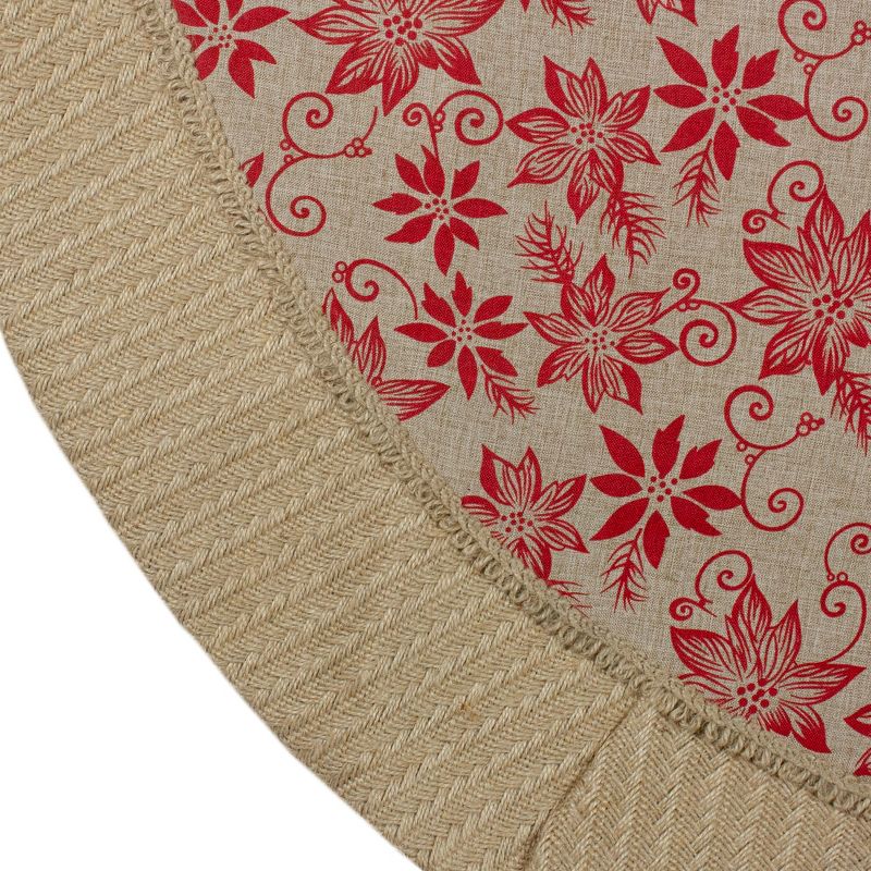 Northlight 48" Tan and Red Rustic Burlap Poinsettia Christmas Tree Skirt, 4 of 5
