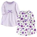 Touched by Nature Baby and Toddler Girl Organic Cotton Long-Sleeve Dresses 2pk, Purple Garden