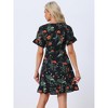 Allegra K Women's Floral Printed Summer Short Sleeve Ruffle Hem Lace Up Cinched Waist Dress - 3 of 4