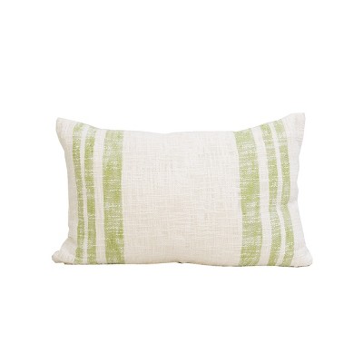carol & frank 14" x 22" Morgan Peridot Green Striped Cotton Woven Pillow