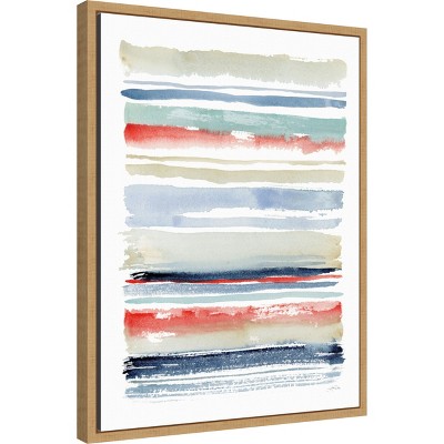 Modern Abstract Striped Canvas Wall Art with Maple Frame