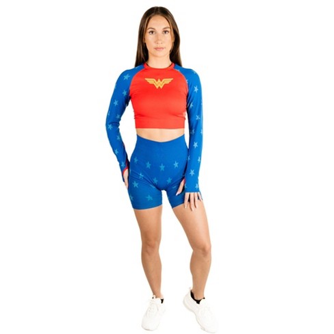 Wonder Woman Cosplay Active Workout Outfits – Biker Short And Shirt 2pc  Sets By Maxxim Large : Target