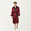 Anna-Kaci Men's Satin Robe with Contrast Shawl Collar Waist Tie and Front Pockets - 2 of 4