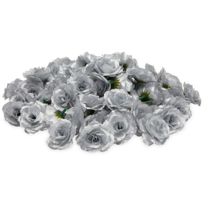 Bright Creations 75 Pack Mini Silver Silk Artificial Flower Heads for Arts and Crafts, Decorations (2 in)