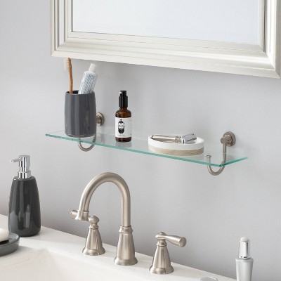 Elegant Nickel Finish 33" Glass Wall Shelf