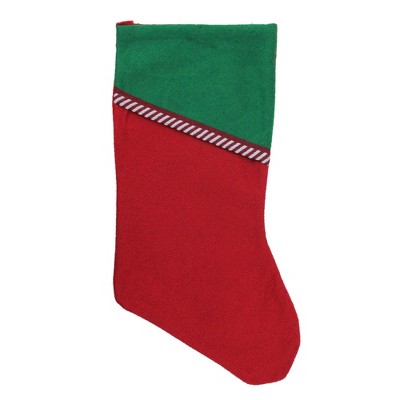 Northlight 18" Red and Green Felt Christmas Stocking with Striped Trim