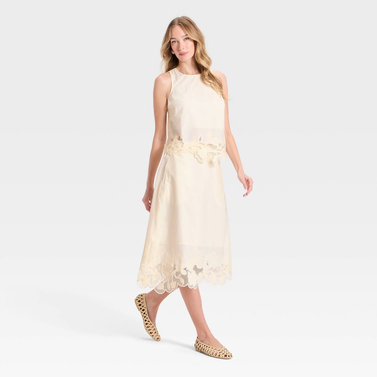 Women's Craft Embellished Midi Skirt - A New Day™ Cream - thumbnail 3