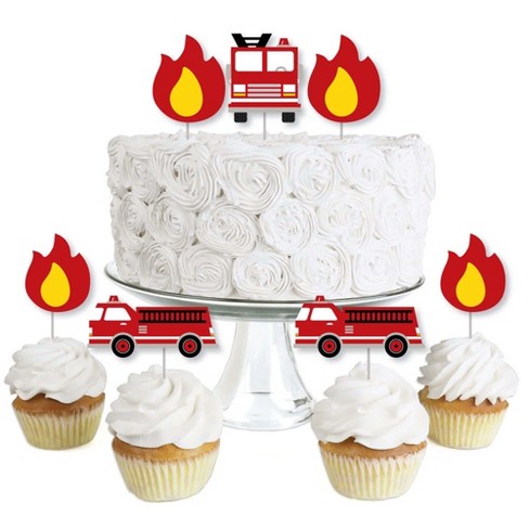 Bessmoso 36 Pack Fire Truck Cupcake Toppers & Adjustable Cupcake Wrappers Perfect for Baby Shower or Firefighter Fireman Fire Truck Theme Birthday Party Decorations Supplies 