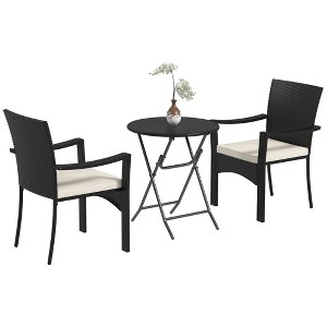 Outdoor Patio Wicker Bistro Furniture Set with Cushions, for Porch, Garden - 1 of 4