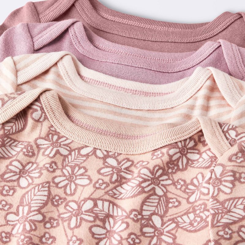 Baby Girls' 4pk Floral Short Sleeve Cotton Bodysuit - Cloud Island™ Pink, 4 of 6