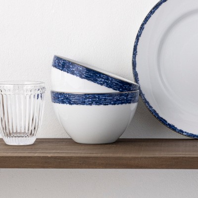 Blue and White Ceramic Cereal Bowls Set of 4