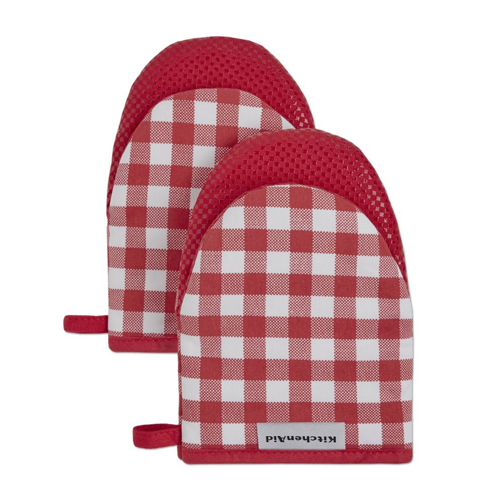 KitchenAid 2pk Cotton Gingham Mini Oven Mitts Red: Hot Pads & Kitchen Mittens, Classic Pattern, Machine Washable