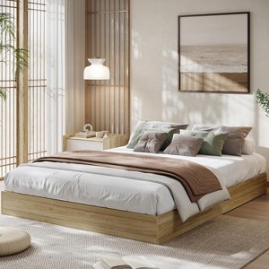 King Size Wood Platform Bed Frame,Wooden Bed Frame Without Headboard, Wood Slat Support,No Box Spring Needed, Easy Assembly - 1 of 4