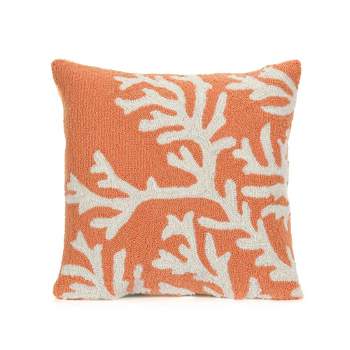 18"x18" Front Porch Coral Print Indoor/Outdoor Square Throw Pillow Orange - Liora Manne