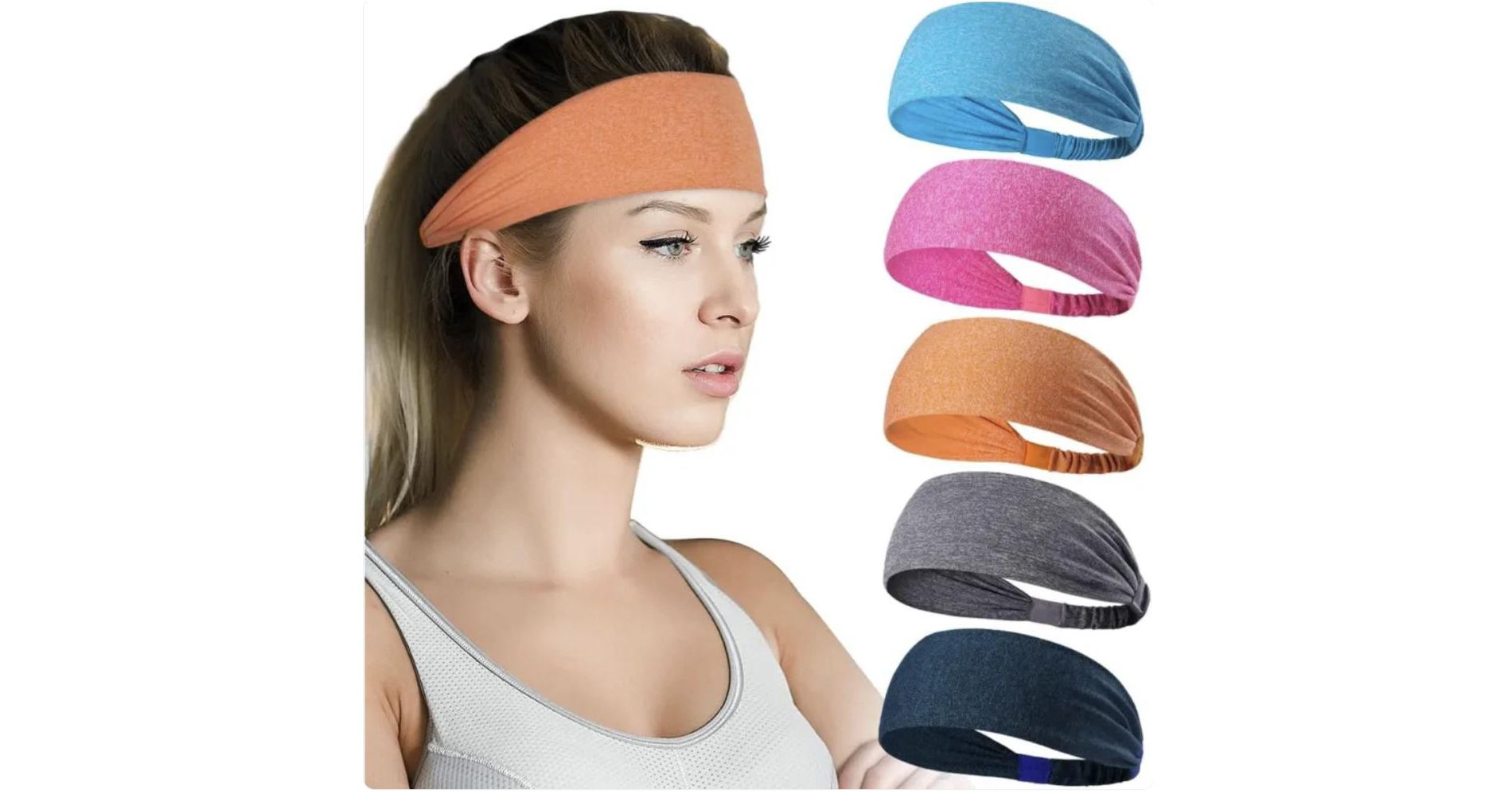 Wikineon Sports Headbands For Men & Women -5 Pack, Wicking Sweatbands, Elastic Non Slip Sweat Bands, Athletic Workout Fashion Wide Hair Bands