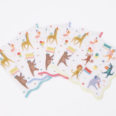 Animal Parade Scalloped Luncheon Napkins with Gold Foil, Pack of 16