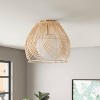 Dewdrop Boho Rattan Ceiling Light Natural Wicker 1 Light Flush Mount With Frosted Glass ETL For Living Room - 4 of 4