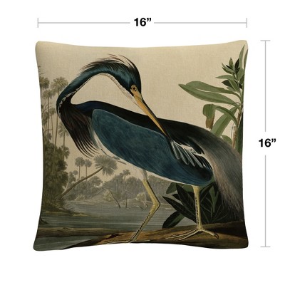 Louisiana Heron Beige and Blue Cotton Decorative Throw Pillow