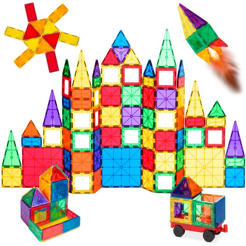 Best Choice Products 110-Piece Kids Magnetic Tiles Set, Educational Building STEM Toy w/ Case, 1 of 9