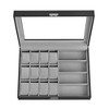 Ink Black Lockable 16-Slot Watch Box with Glass Lid - Made of Synthetic Leather, Dove Gray Lining, Ideal Gift Idea for Watch Storage - 2 of 4