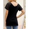 Sheer Sleeve Top, V Neck T-Shirts Women Casual Splicing Blouse Patchwork Striped Tops for Work - 3 of 4