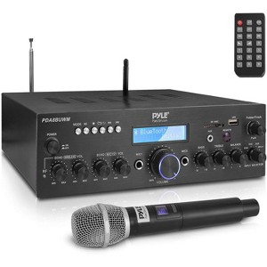 Pyle 200W Bluetooth Stereo Amplifier Receiver—Compact Home Theater System with UHF Wireless Microphone—Black - 1 of 4