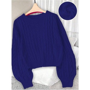 TIME HOLLOW Slimming Round Neck Sweater - 1 of 3