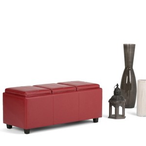 Gulches Avalon Storage Ottoman - 42"W¡Á17"D¡Á17"H Red Faux Leather with 3 Flip Trays, Solid Wood Frame Multi-Functional for Living Room Bedroom - 1 of 3