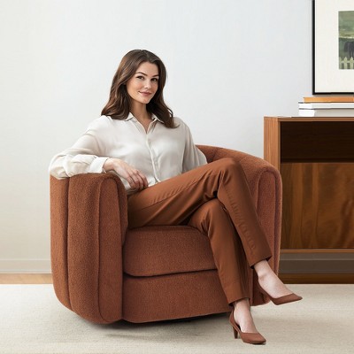 SKRAN Swivel Accent Barrel Chair, Modern Round Armchairs with Upholstered, Comfy Swivel Accent Chair for Living Room, Brown