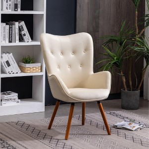 Roundhill Furniture Doarnin Contemporary Silky Velvet Tufted Button Back Accent Chair, White - 1 of 4