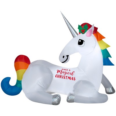 Gemmy Christmas Airblown Inflatable Mixed Media Magical Christmas Unicorn, 4.5 ft Tall, Multicolored