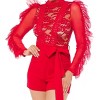 Slickblue Lace Crochet Long Sleeve Romper with Belt - Women's Ruffle Detail Outfit, Black or Red, Sizes S-L - 3 of 4