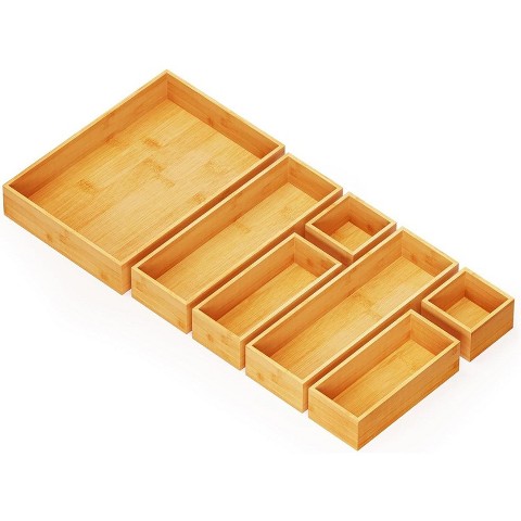 SpaceAid 7-Piece Bamboo Drawer Organizer Set – Multi-Use Divider Bins for Kitchen, Bathroom, Office, and Makeup Storage, Natural
