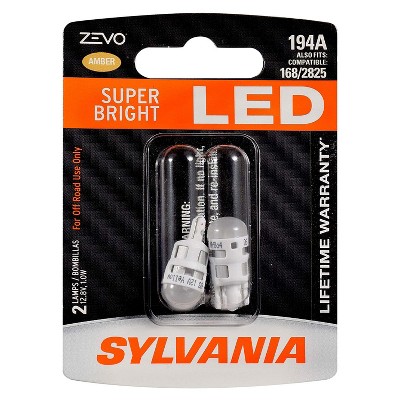 Sylvania Zevo 194 Amber T10 W5W Socket LED Super Bright Interior Exterior Vehicle Car Lighting Applications Light Bulb Set (2 Pack)