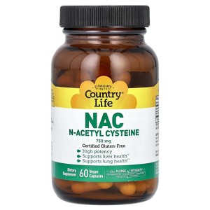 Country Life NAC, N-Acetyl Cysteine, 750 mg, 60 Vegan Capsules - 1 of 4