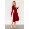 Women's Velvet Dress Long Sleeve V Neck Button Ruffle Pleated Party Maxi Dress - 4 of 4