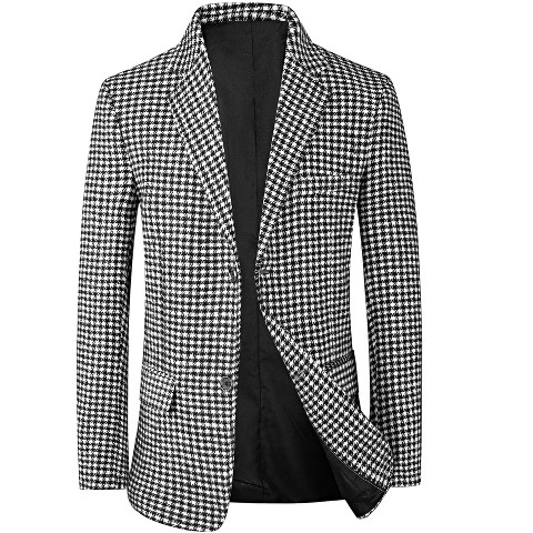 Lars Amadeus Men's Classic Fit Business Two Button Houndstooth Printed Blazer Black White Small