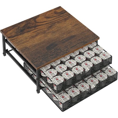 BRINJOY Countertop Coffee Pod Organizer - 72-Capacity Drawer Storage with Sliding Baskets, Wooden Top for Coffee Stations (Black)