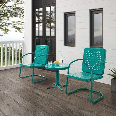 Teal Metal 3-Piece Outdoor Bistro Set with Round Table