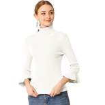 Allegra K Women's Ruffle Sleeves Pullover Turtleneck Stretchy Knit Sweater Slim Fit Shirt