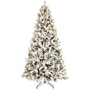 HomeRoots 7.5' White Pre Lit Full Flocked Fir Christmas Tree - 1 of 4