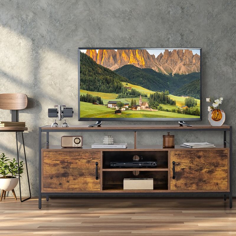 Costway Industrial TV Stand for TVs up to 65'' Media Center w/ Cabinets & Adjustable Shelf, 2 of 11