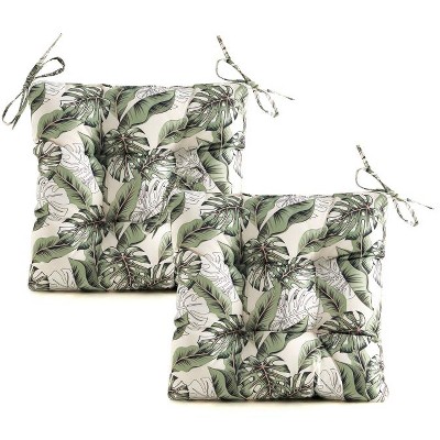 ARTPLANT Outdoor Seat Cushion Pads,Set of 2,19"x19"x4",Square Tufted Outdoor Wicker Dining Chair Cushions for Patio Furniture with Ties,Floral